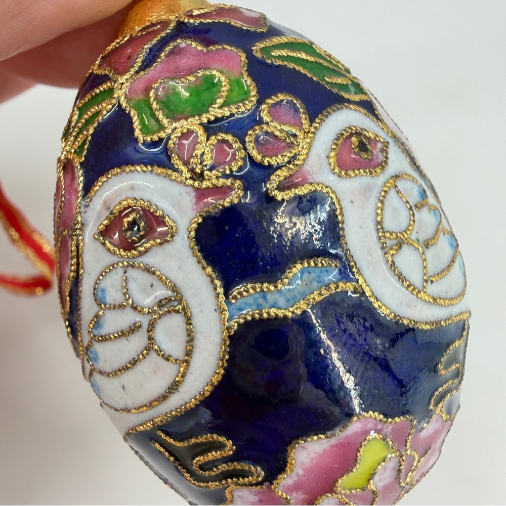 Cloisonne Turtle Doves Love Birds Egg Ornament Gold Enamel 12 Days of Christmas